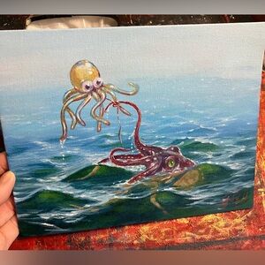 Original octopus Painting surrealism art Ocean nautical love sea nature artwork
